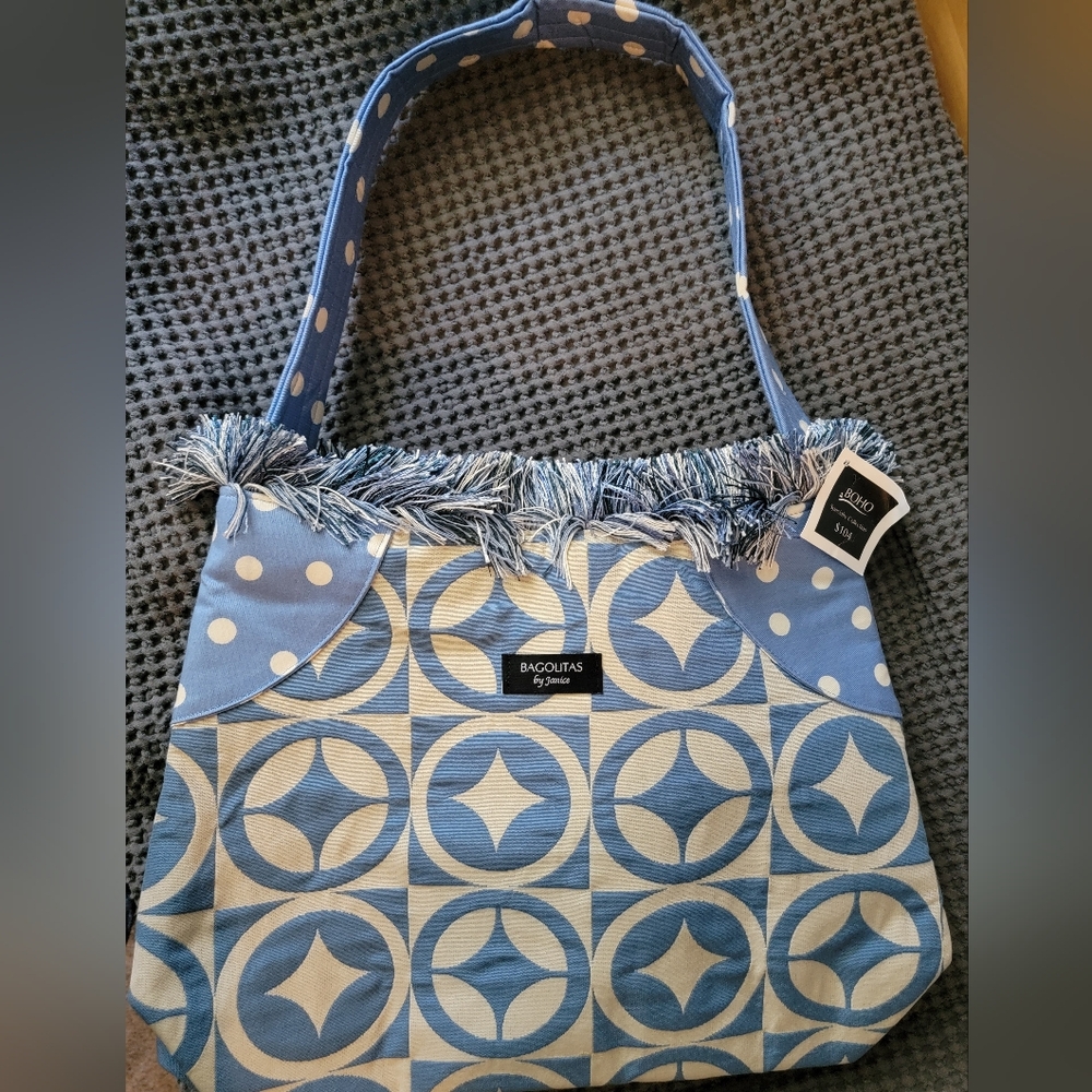 Blue & Cream Geometric Shoulder Bag